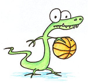 an alligator with a basketball