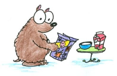 cartoon bear deciding what to have for breakfast