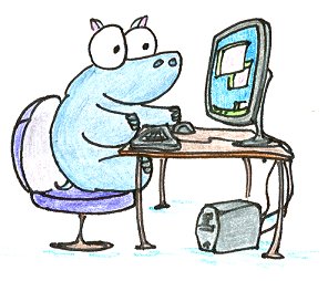 a hippo using a computer